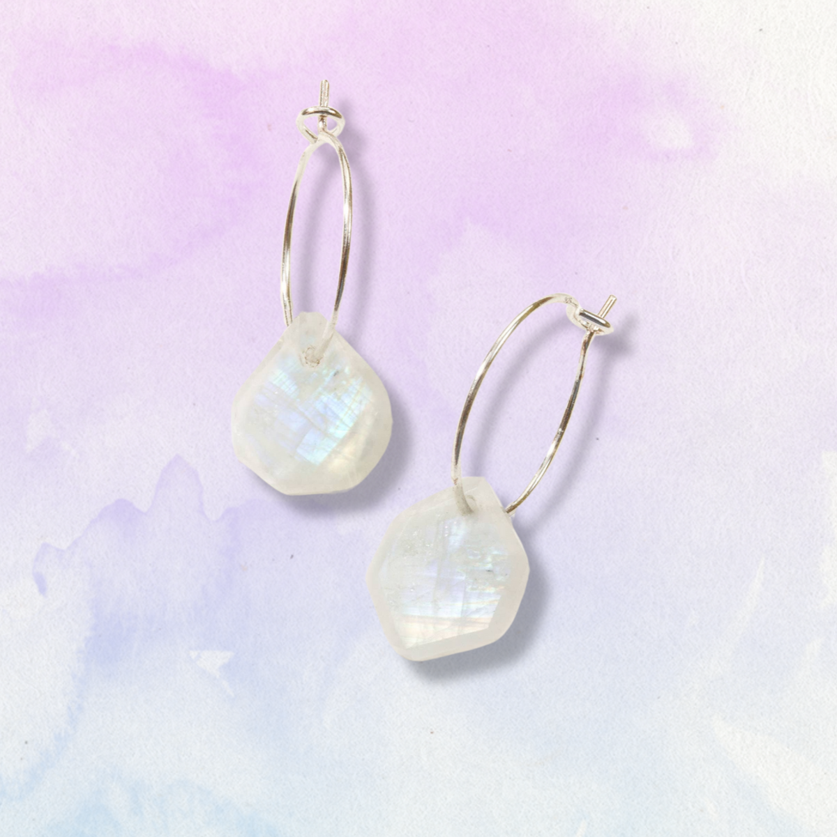 Rainbow Moonstone Geometric Mini Hoop Earrings