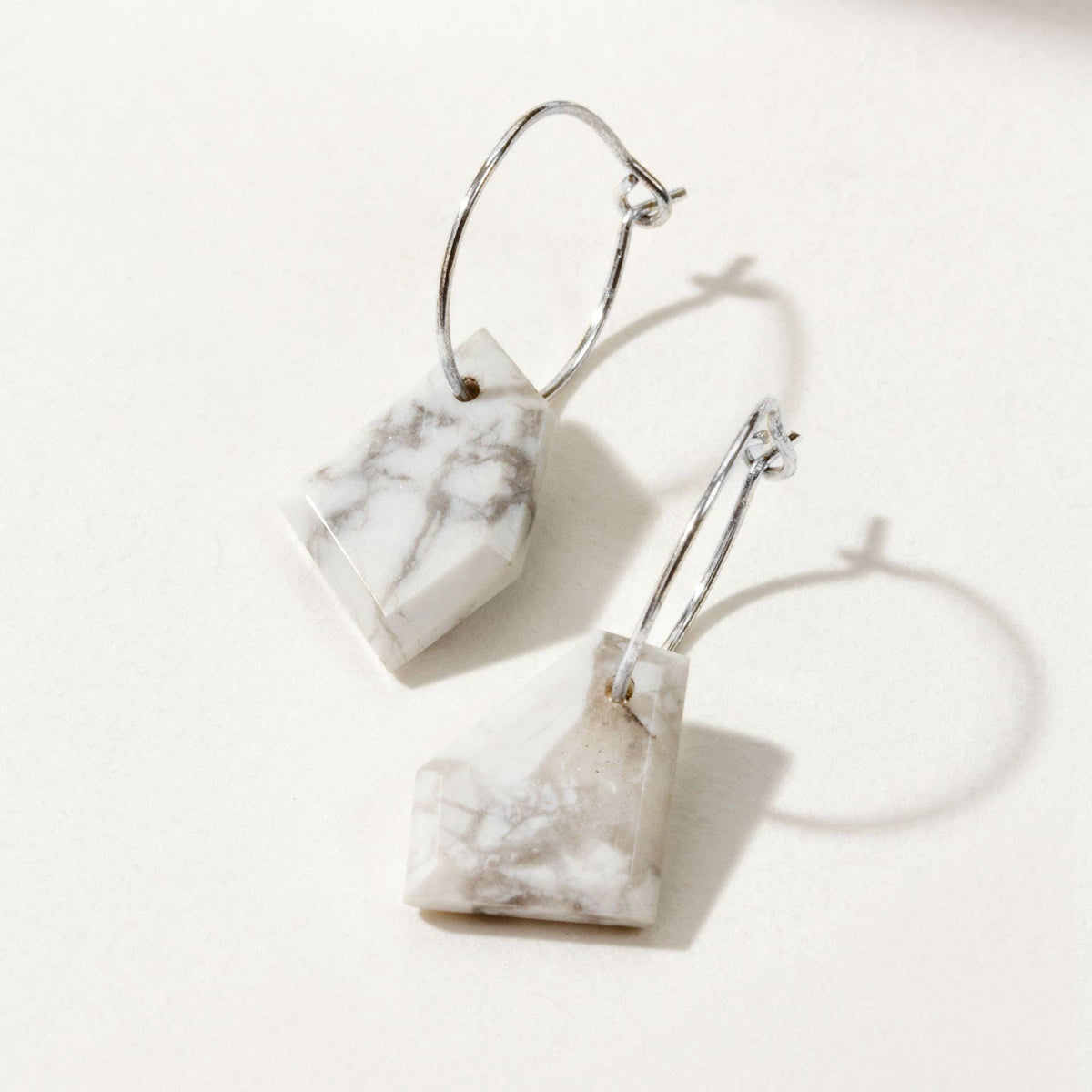 Sterling Silver Geometry Mini Hoop Earrings - Howlite