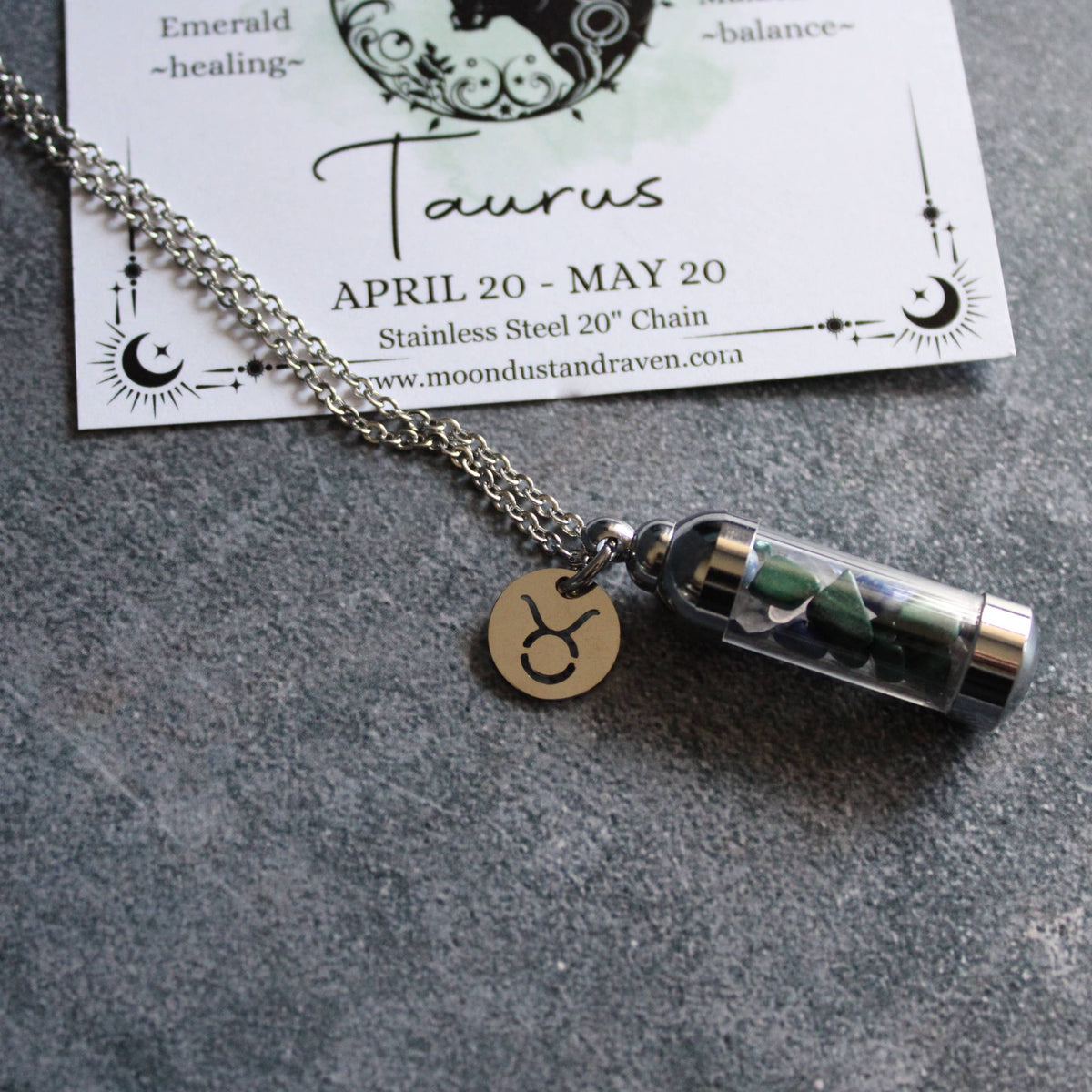 Taurus Crystal Vial Necklace