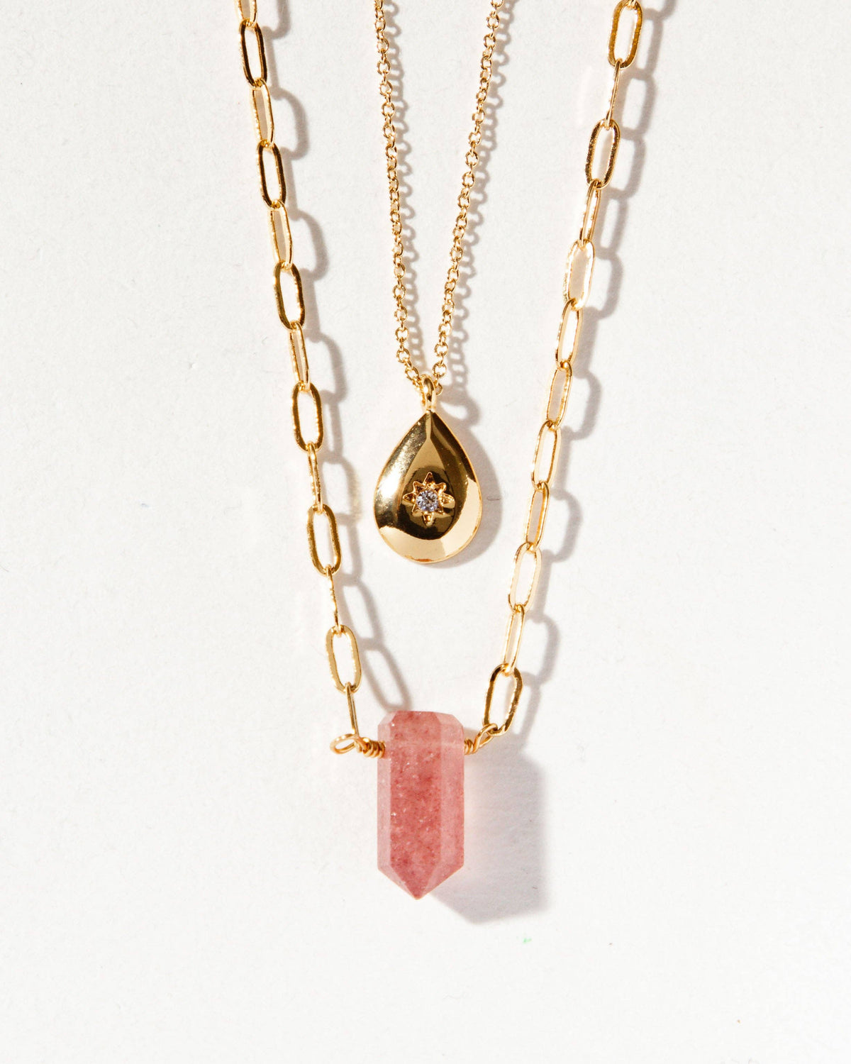 Golden Drip Necklace Set - Strawberry Quartz