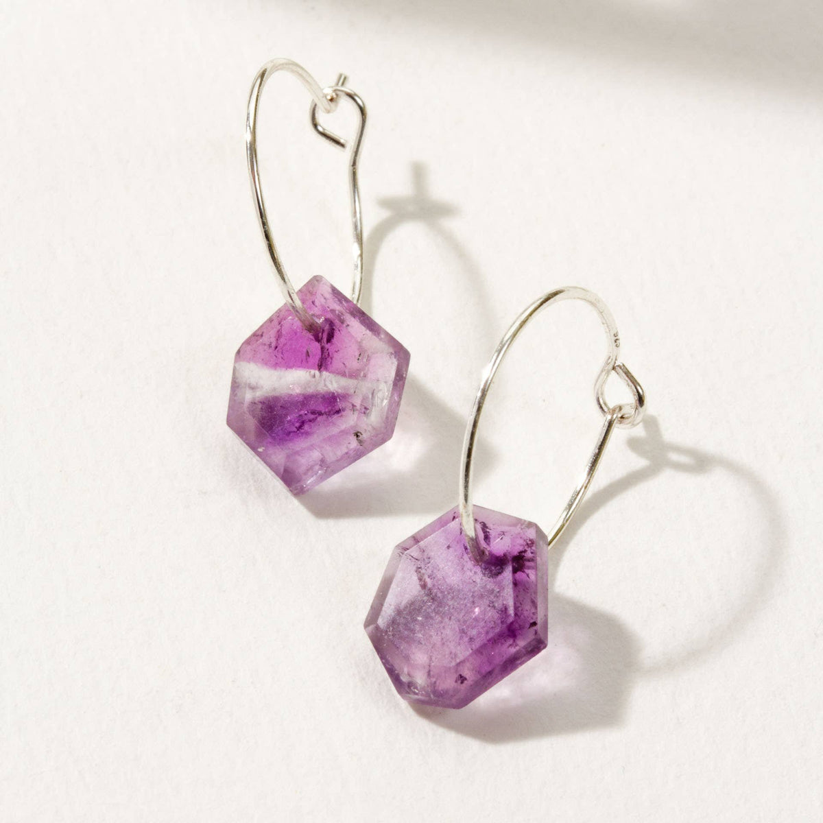 Amethyst Geometric Mini Hoop Earrings