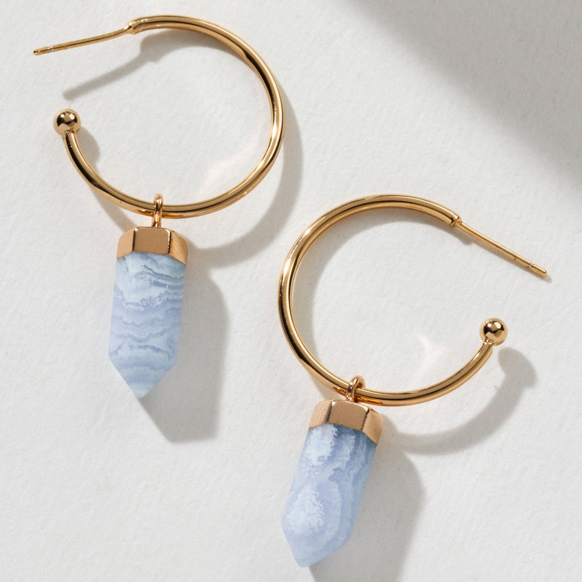 Blue Lace Agate Post Hoop Earring