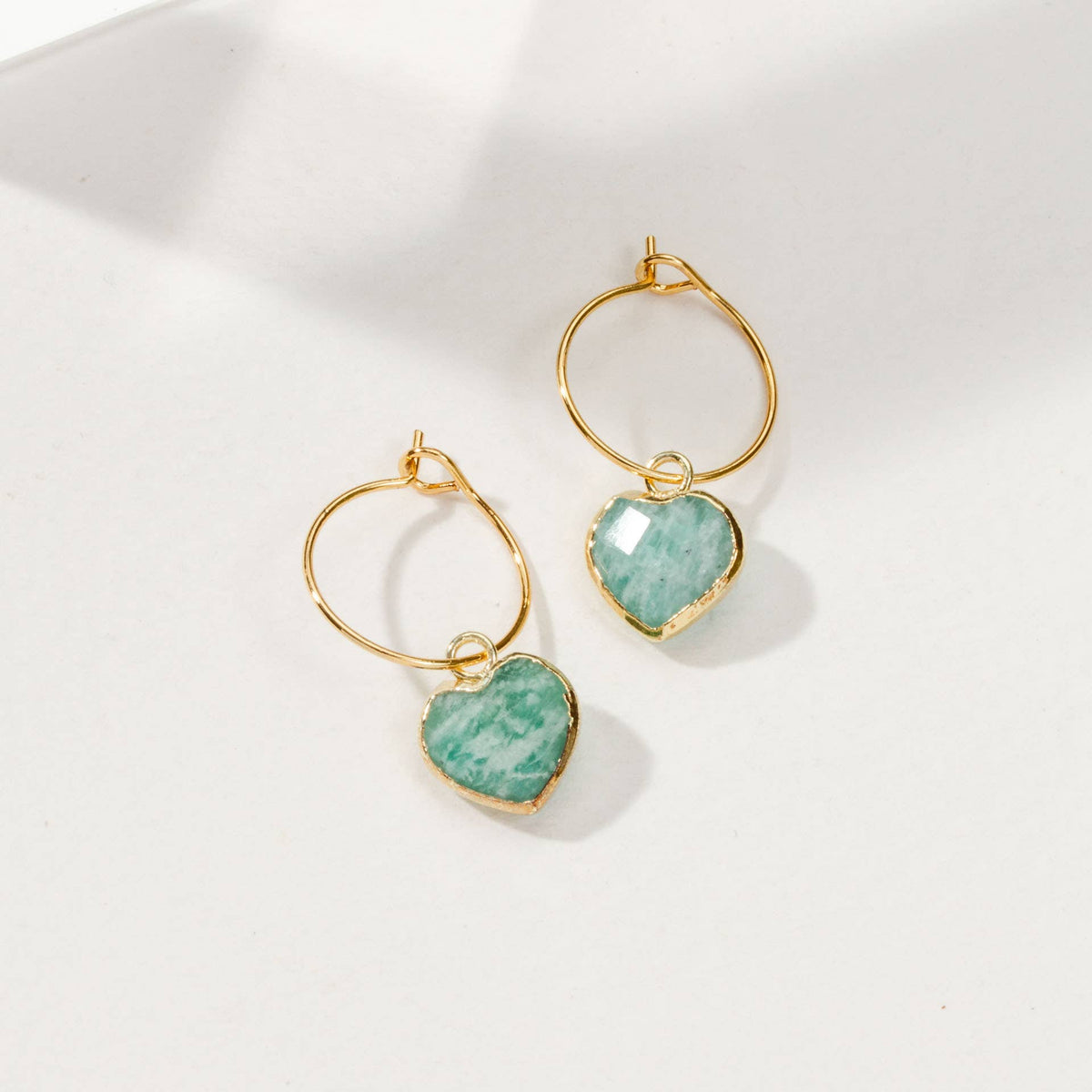 Amazonite Heart Mini Hoop Earrings