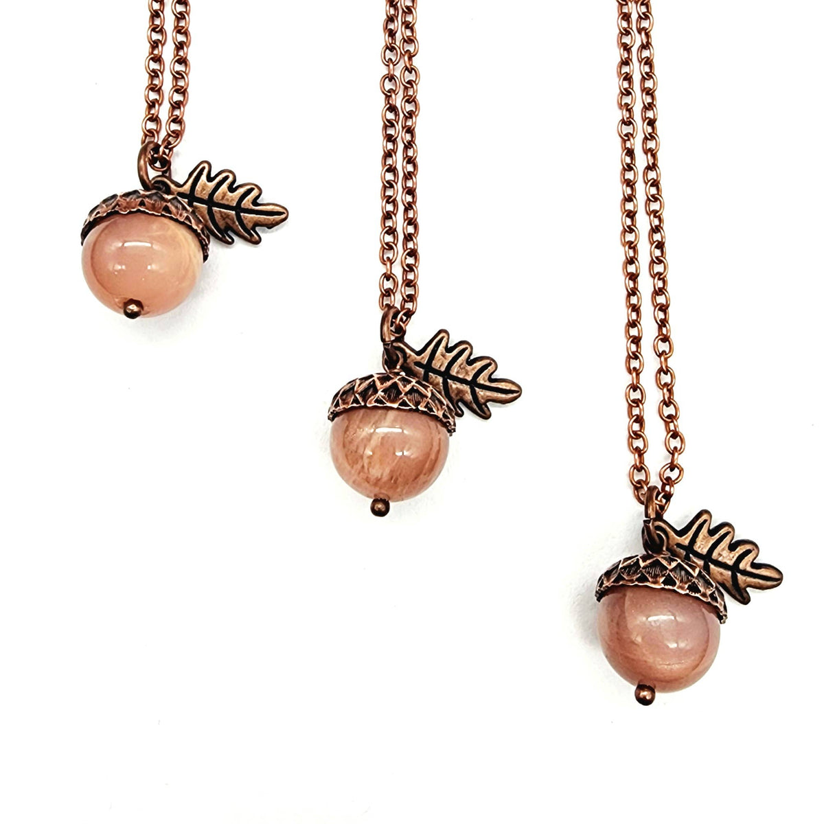 Peach Moonstone Acorn Necklace