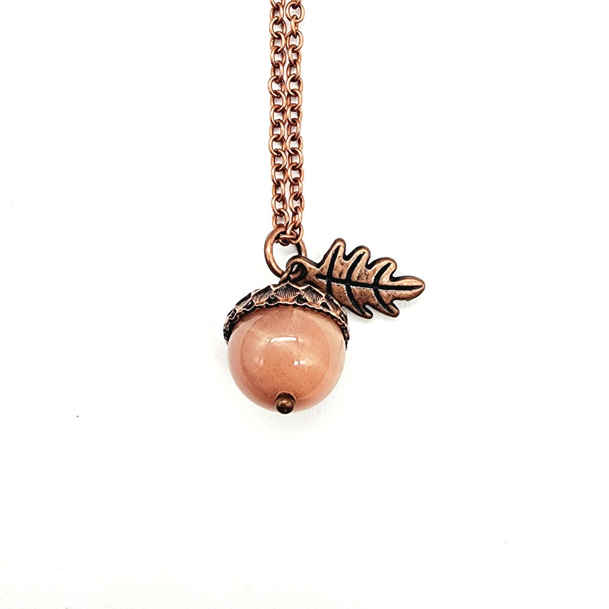 Peach Moonstone Acorn Necklace