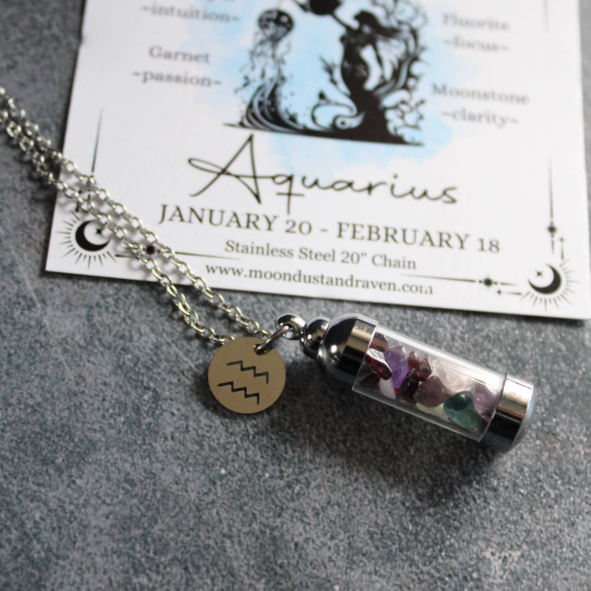 Aquarius Crystal Vial Necklace