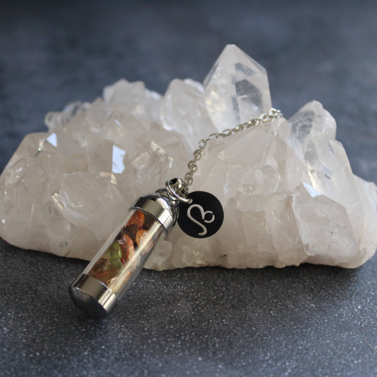 Leo Crystal Vial Necklace