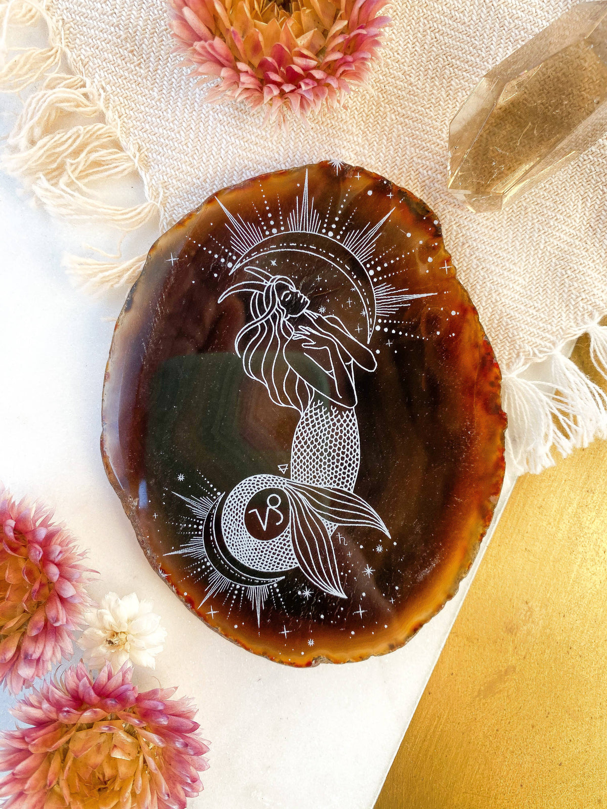 Capricorn Zodiac Symbol Agate Slice
