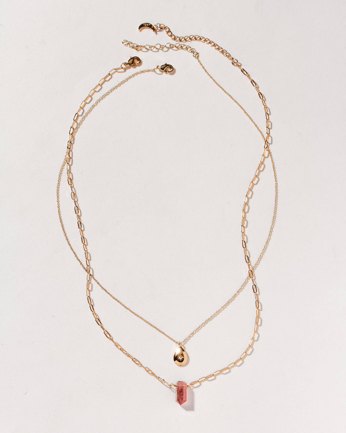 Golden Drip Necklace Set - Strawberry Quartz