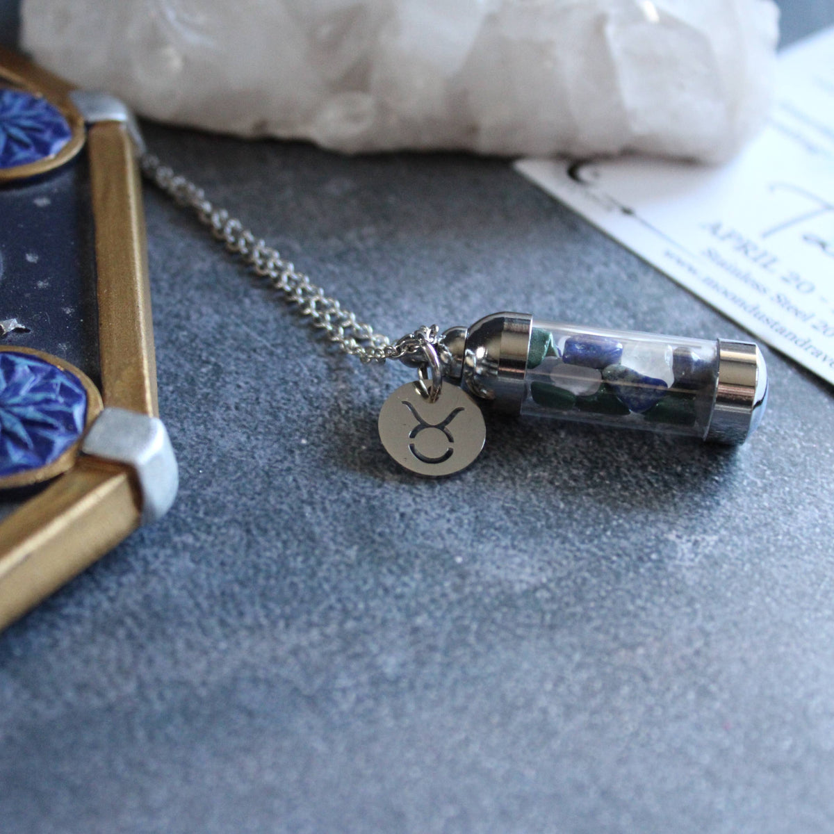 Taurus Crystal Vial Necklace