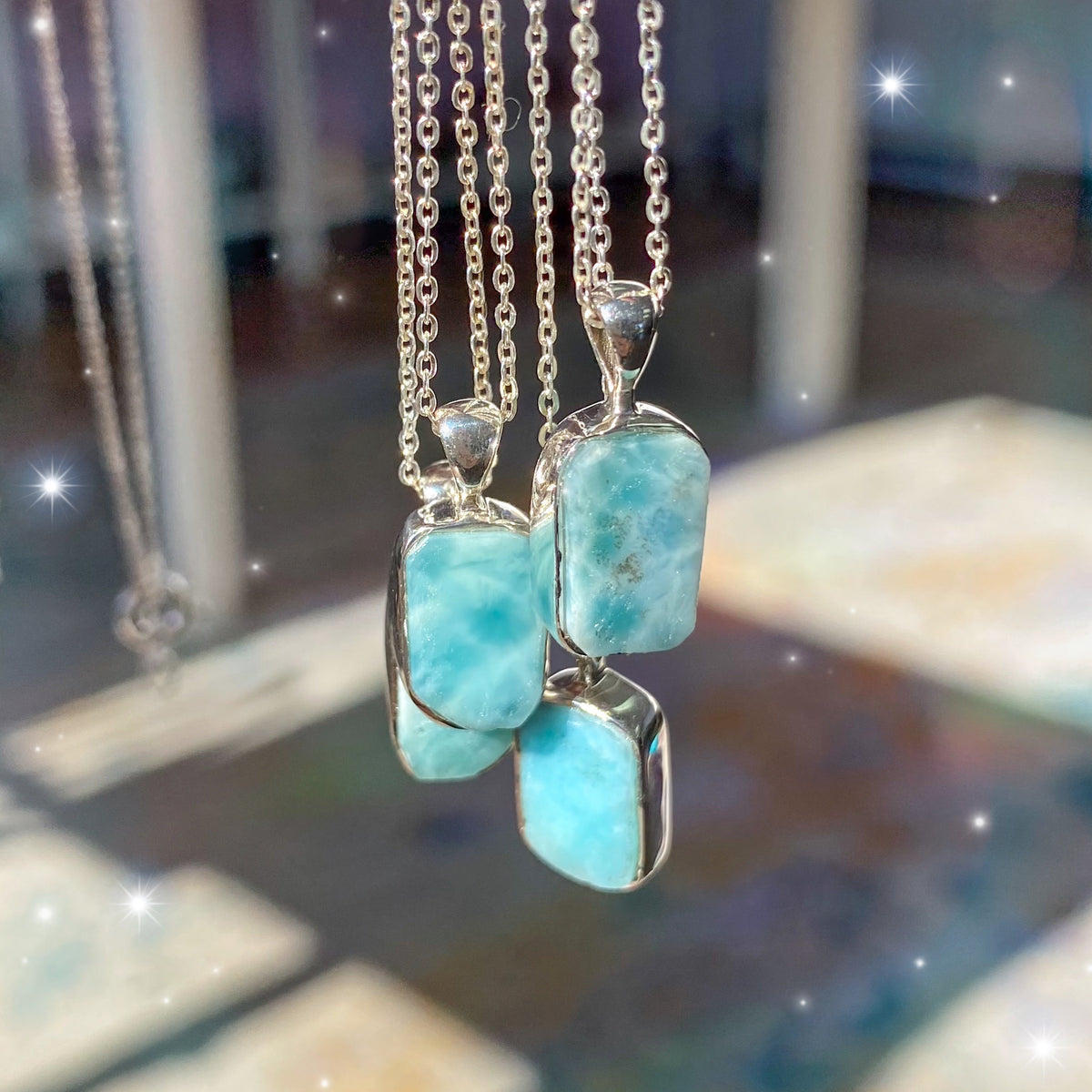 Larimar Rectangle Pendant Necklace