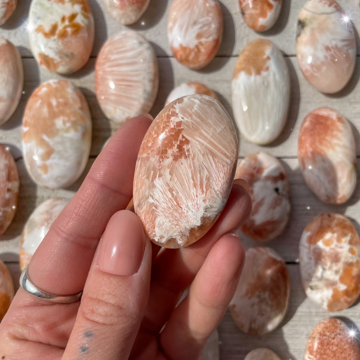 Pink Scolecite Palm Stone