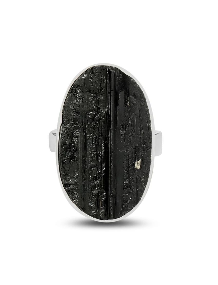 Rough Black Tourmaline Sterling Silver Ring - 165