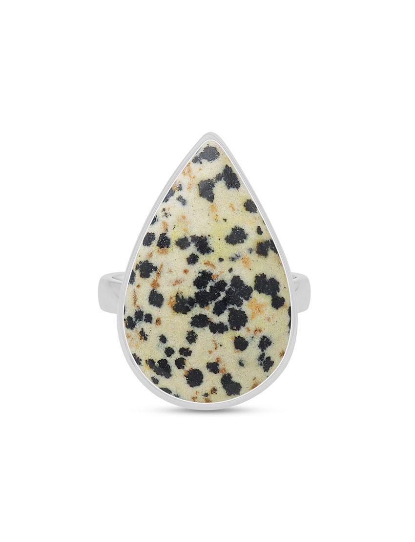 Dalmatian Jasper Adjustable Sterling Silver Ring - 024