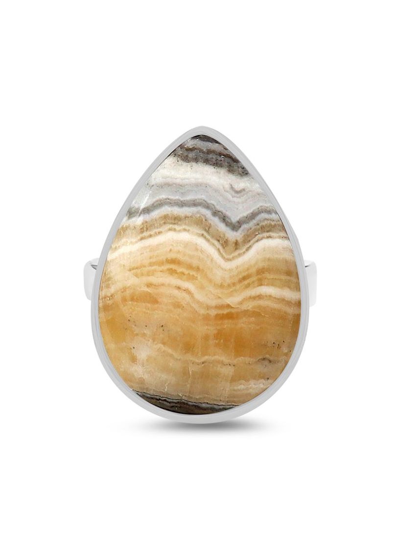 Zebra Calcite Sterling Silver Ring - 023