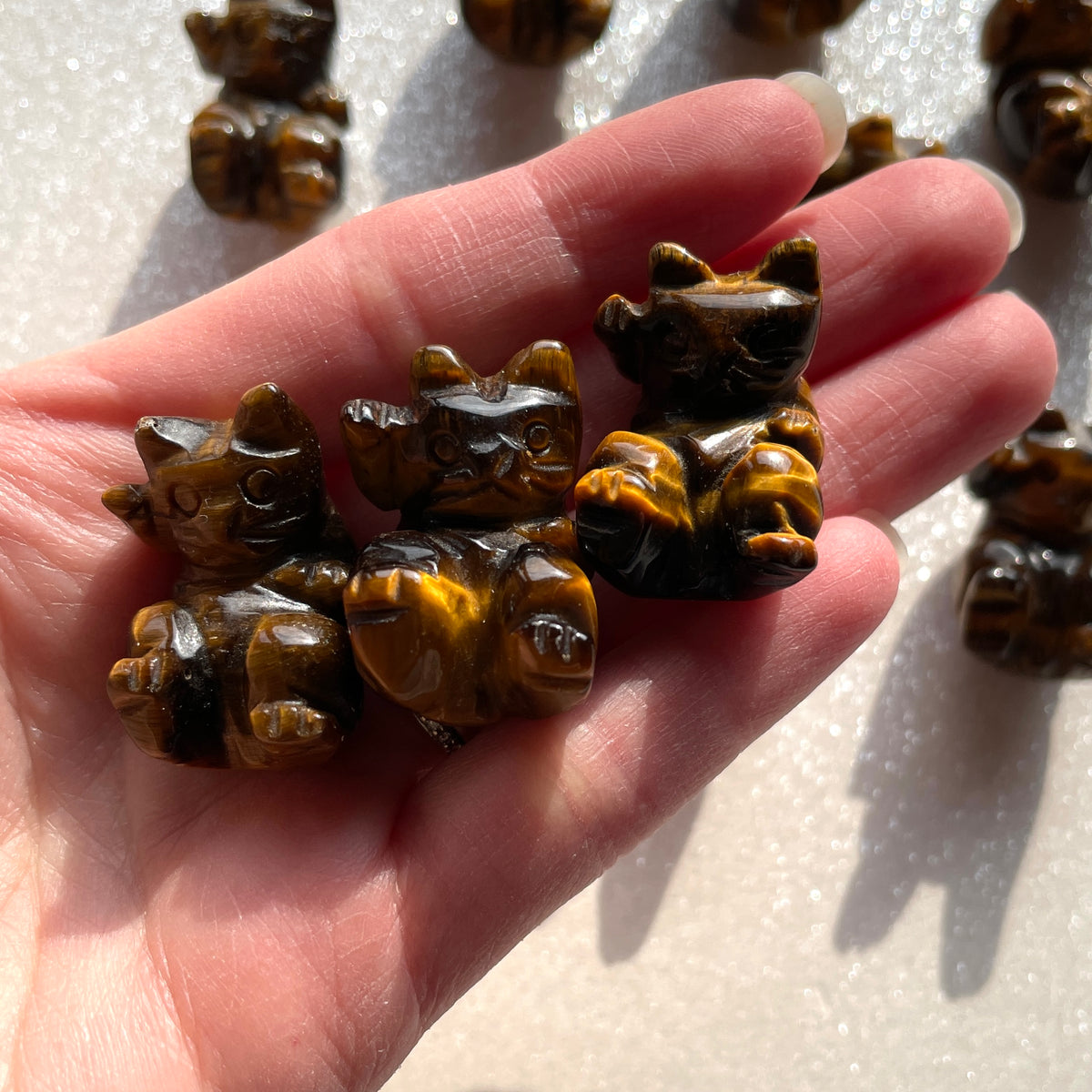 Tiger's Eye Playful Cat Carvings - Mini