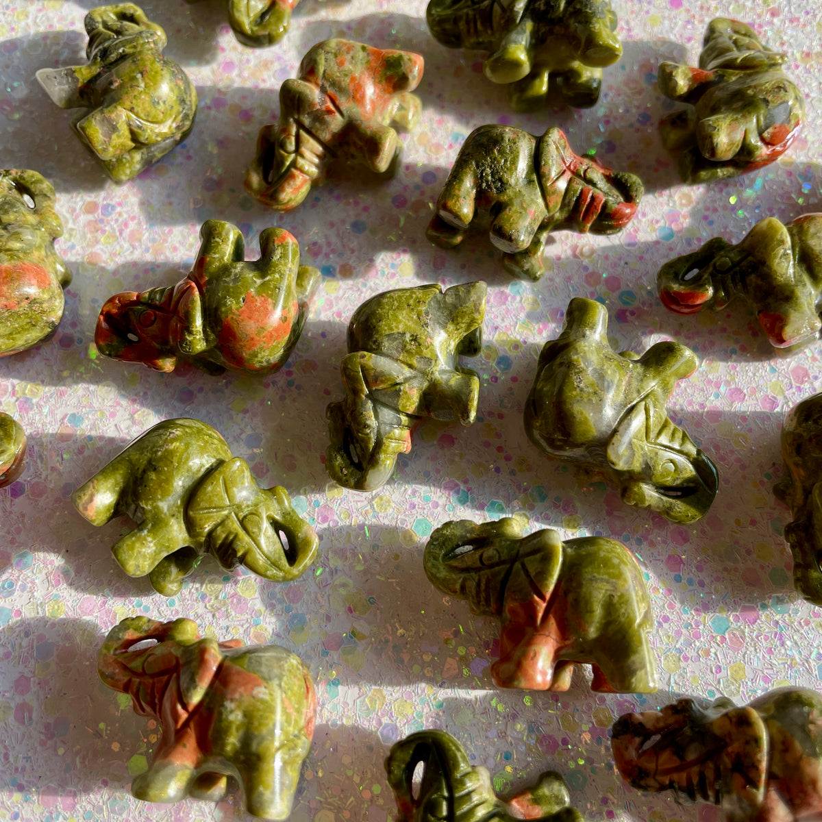 Unakite Elephant Carvings - Mini