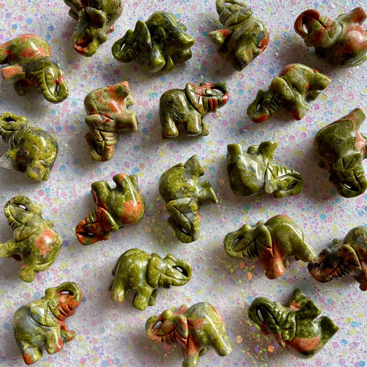 Unakite Elephant Carvings - Mini