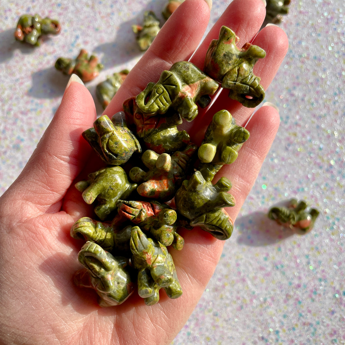 Unakite Elephant Carvings - Mini