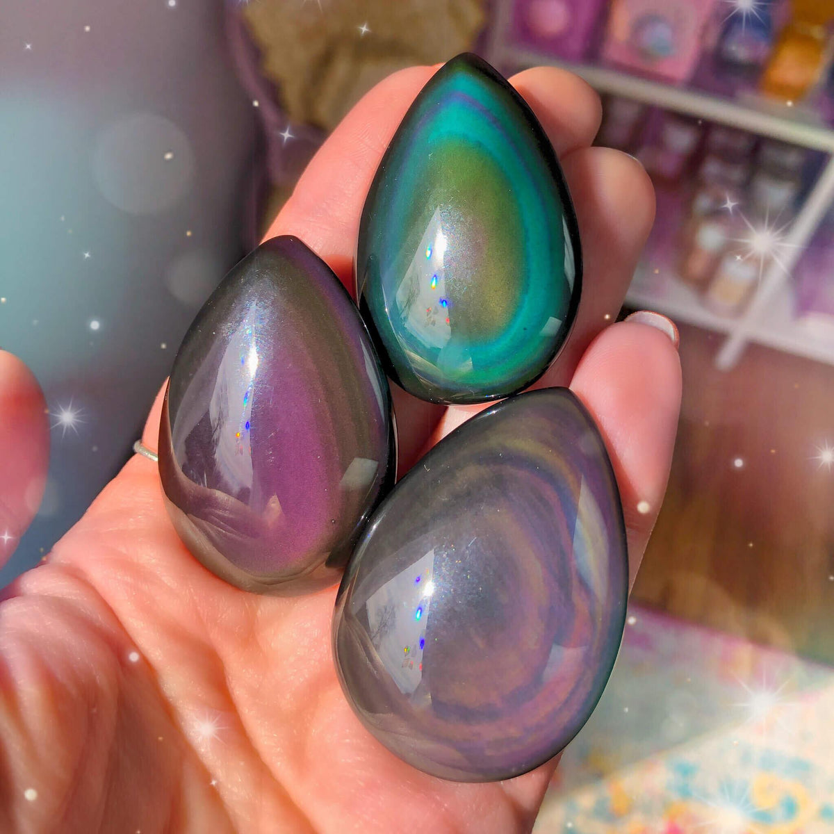 Rainbow Obsidian Teardrops