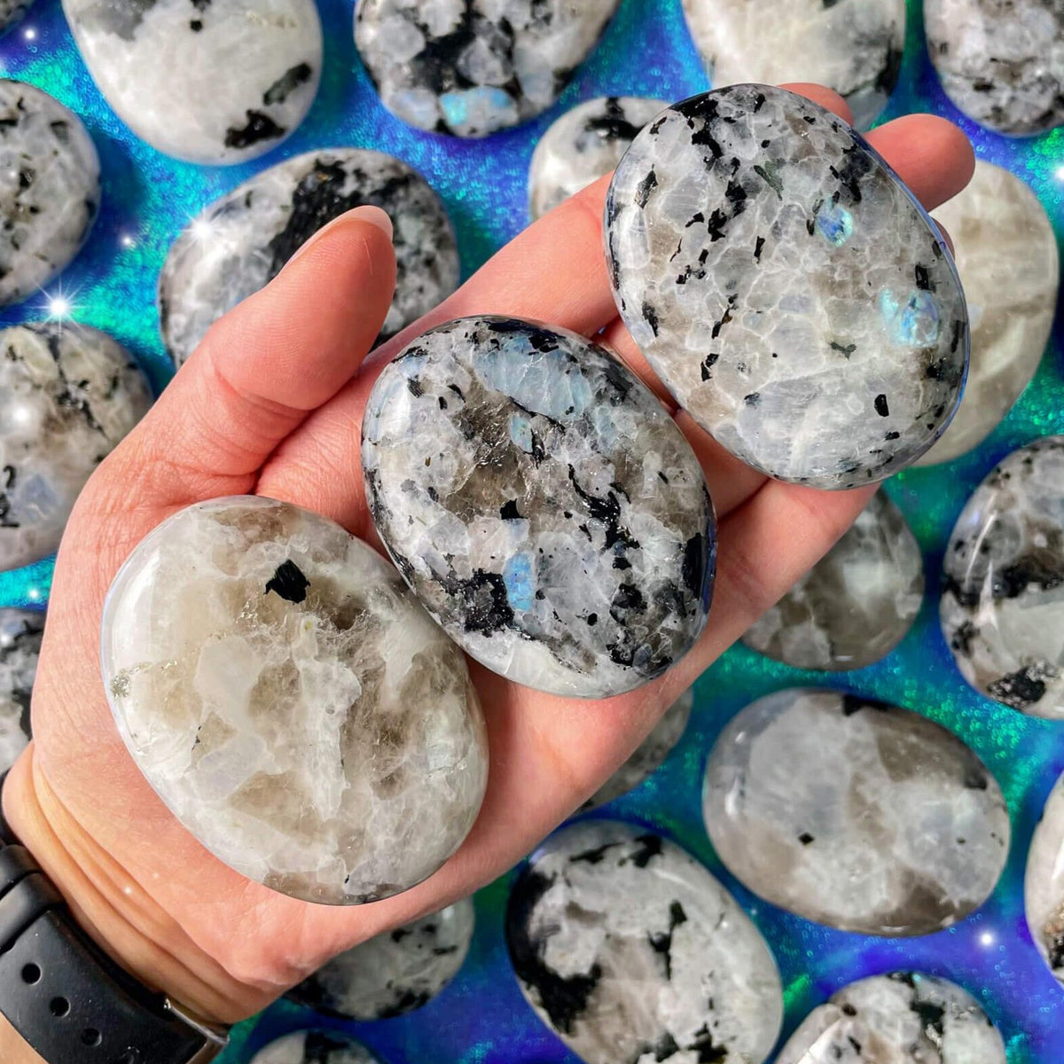 Rainbow Moonstone Palm Stones