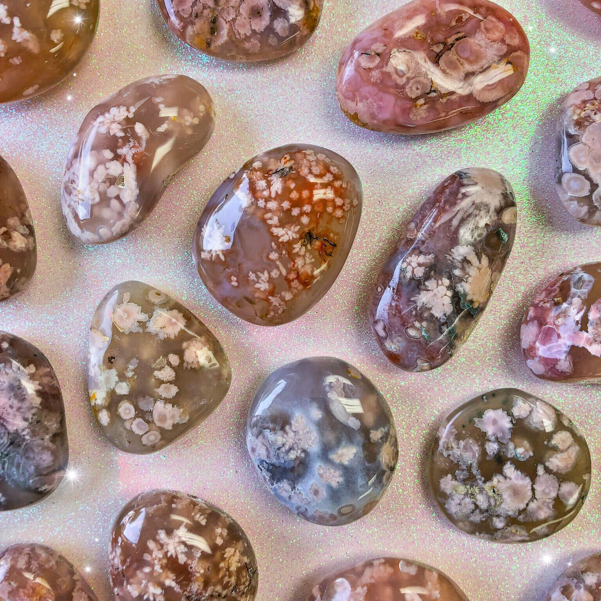 Flower Agate Palm Stones