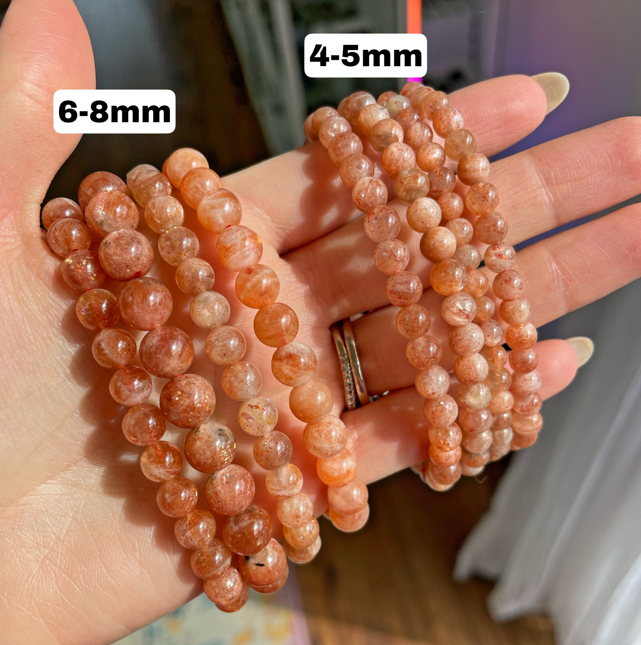 Sunstone 8 mm Round Bead Bracelet