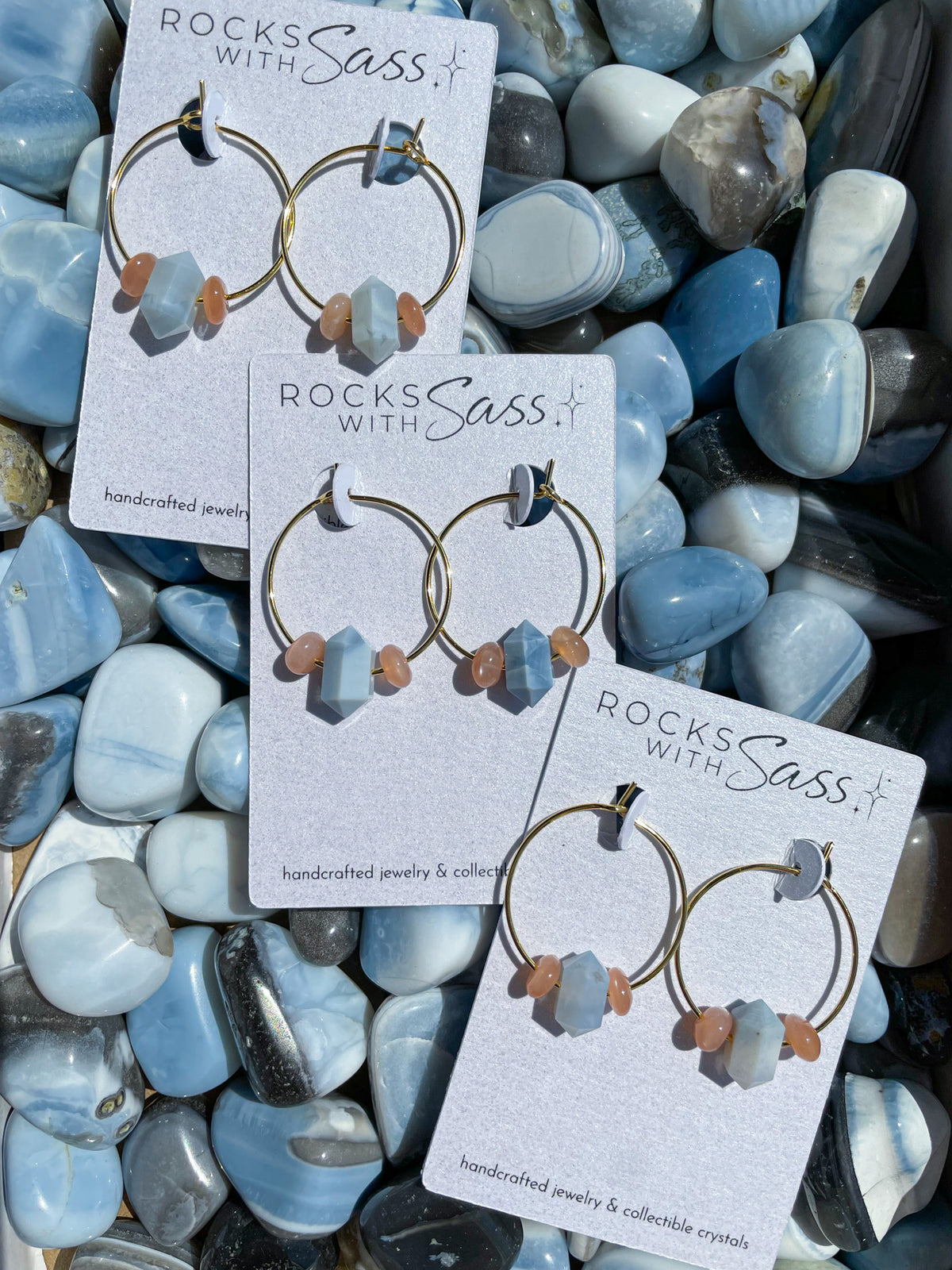 Blue Opal and Peach Moonstone Hoop Earrings