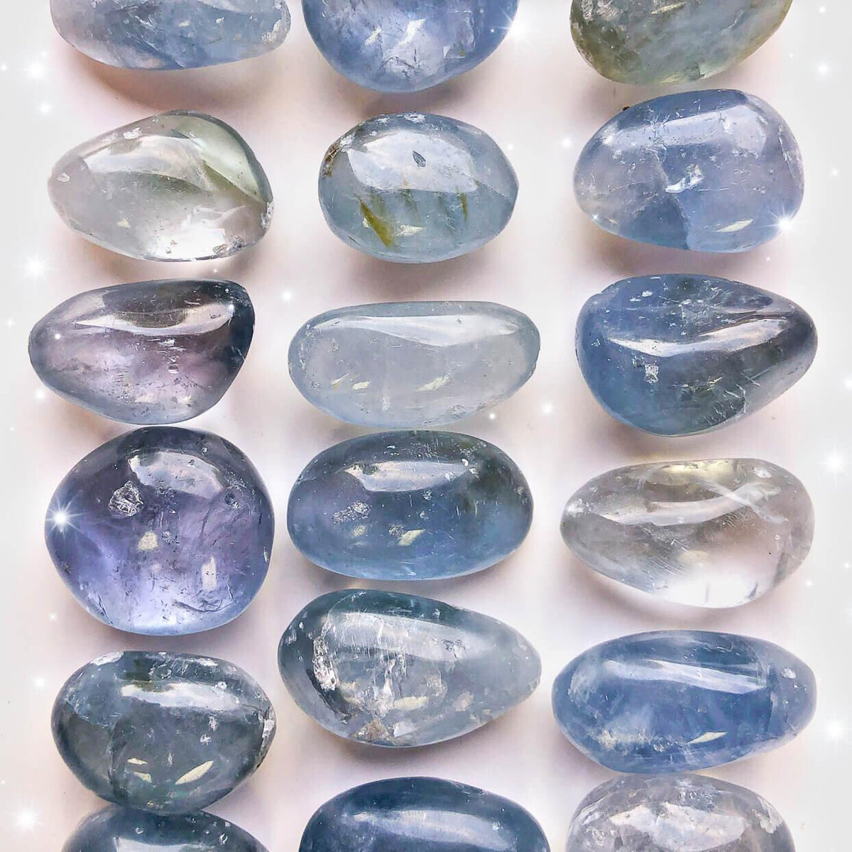 Small-sized Celestite tumbled pocket stone.