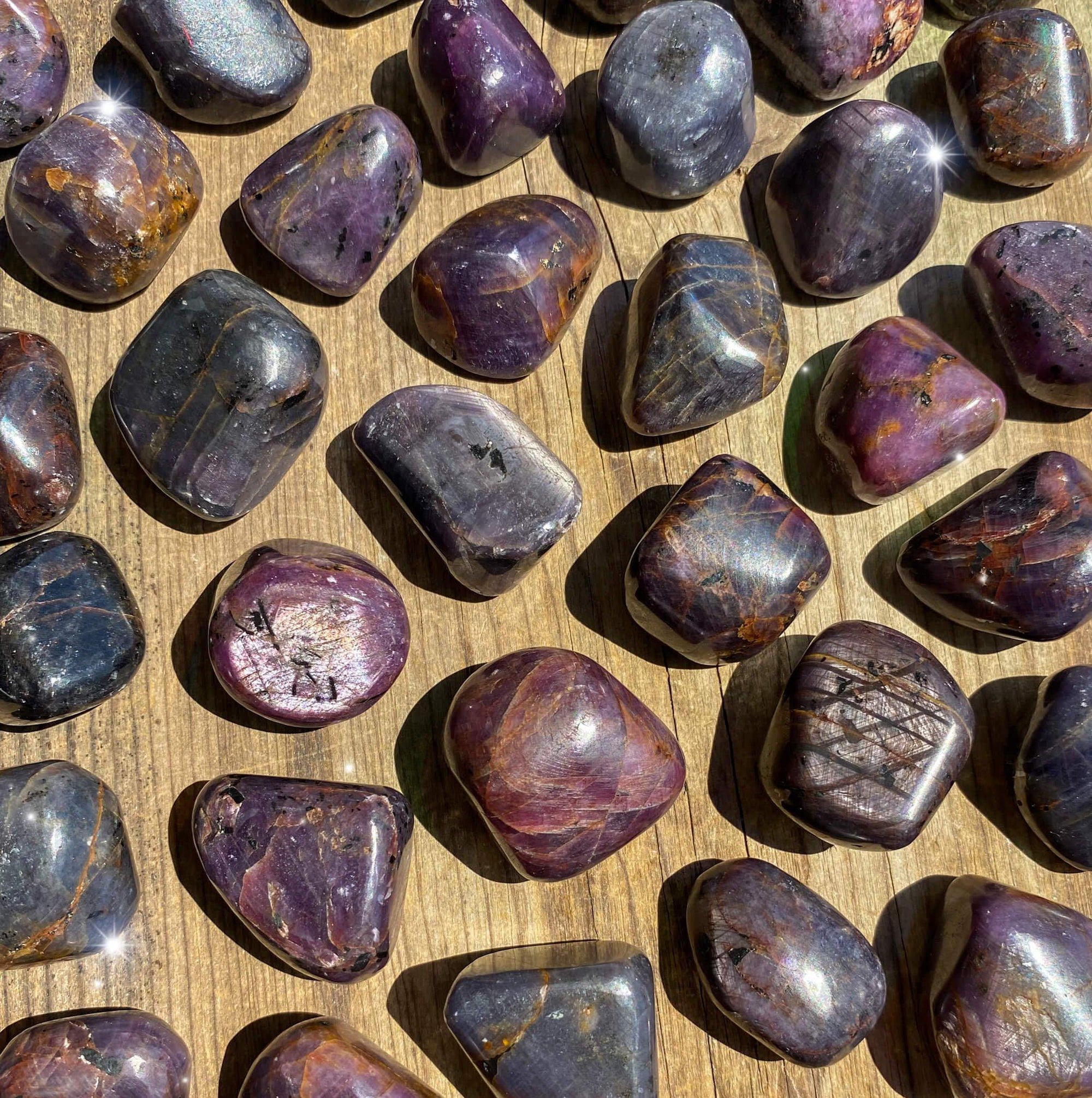 Small-sized Corondum (Ruby + Sapphire) tumbled pocket stone.