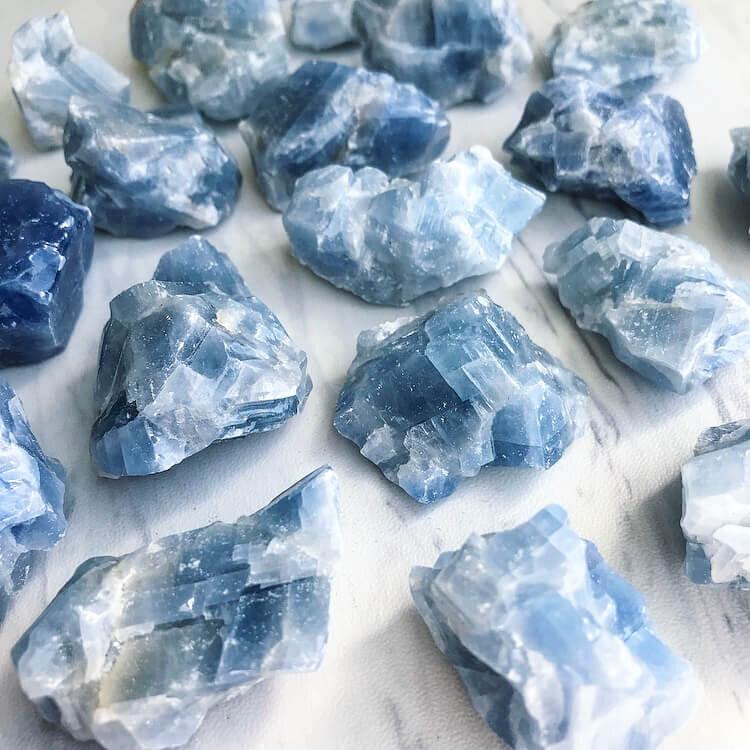 Blue Calcite Raw Pocket Stone Rocks with Sass