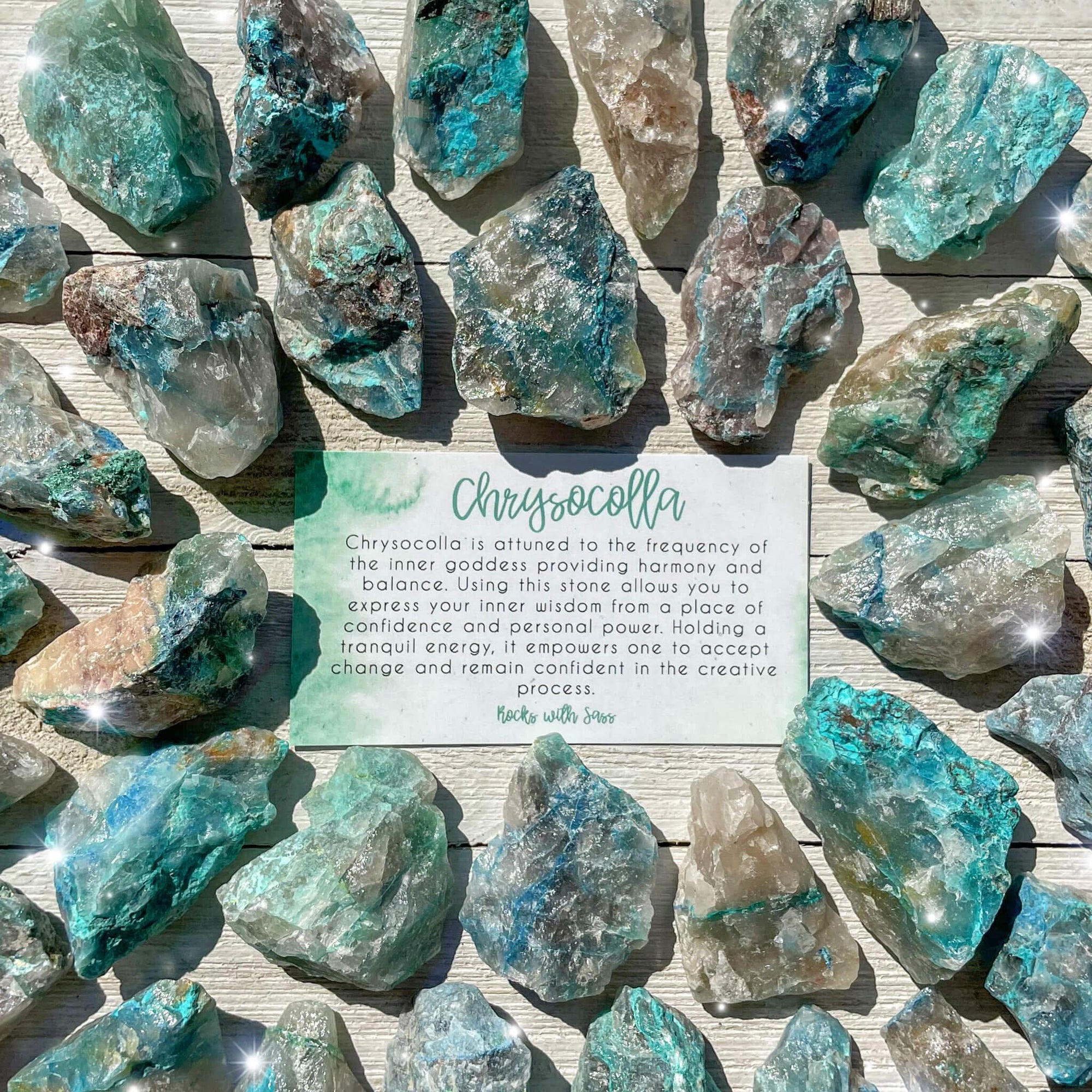 Small-sized raw Chrysocolla pocket stone.